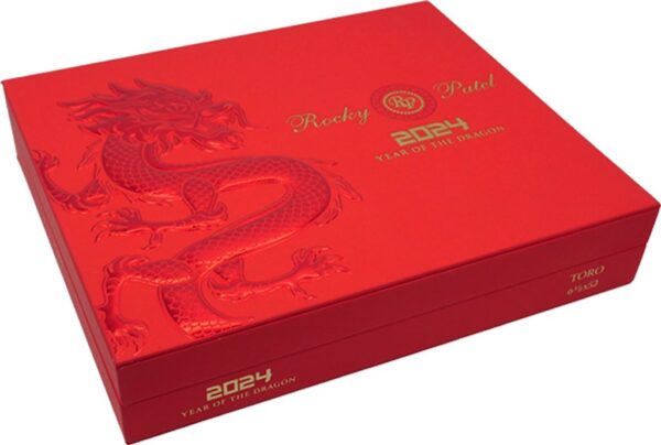 A box of Rocky Patel Year of the Dragon Toro cigars